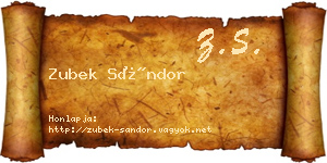 Zubek Sándor névjegykártya